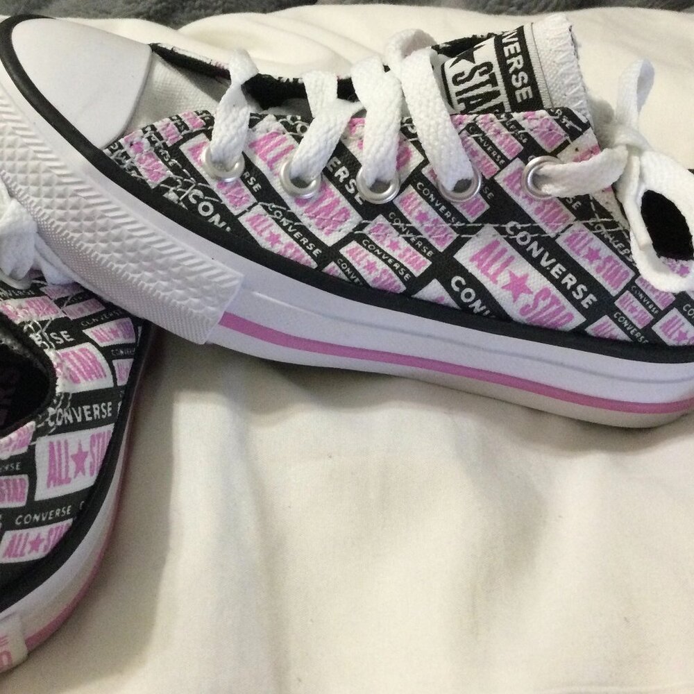 Converse Sneakers All Star Logo Pink Black Geometric Kid's Size 10.5 Girl's NEW